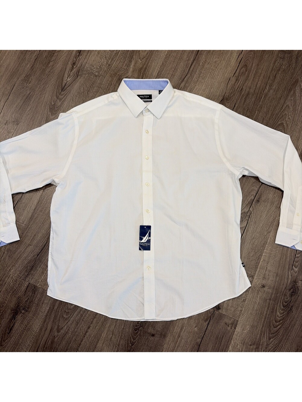 Nautica Classic Fit Mens Dress Shirt 17.5 34/35 White Ocean Washed NWT Stretch
